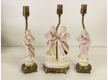 Trio Of Vintage Pinkie Porcelain Lamp Bases