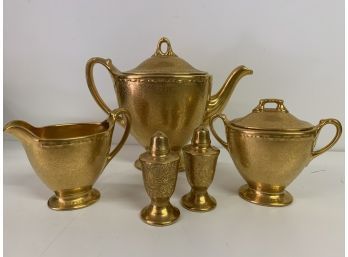 Wheeling Decorating Company Gold Gilt Tea Set  And Salt & Pepper Set
