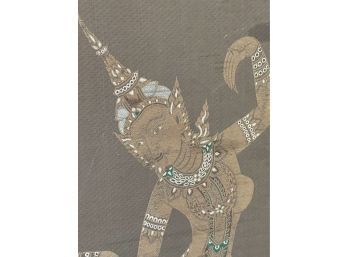 Framed Thai Silk Tapestry, Twin Buddhist Goddess Parvati