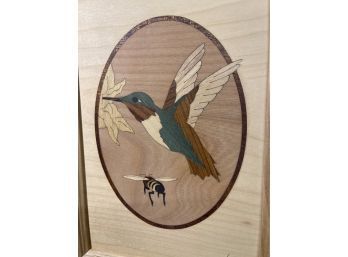 Hudson River Inlay, Marquetry Hummingbird And Bee.  Signed