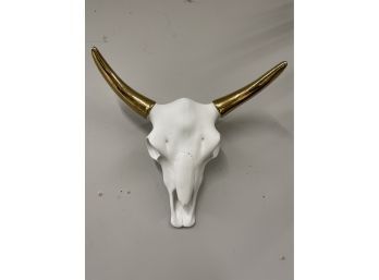 Modern Porcelain Skull ( Steer/cow) With Gold Horns