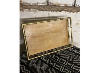 Charming Vintage Serving Tray Wood Bottom With Gold Bamboo Caned Frame