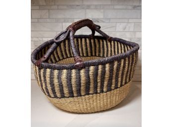 Fantastic Woven Basket With Amazing Leather Handle And Loops