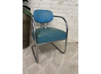 Lovely Turquoise Tubular Chrome Cantilever Chair,  Mid Century /Art Deco
