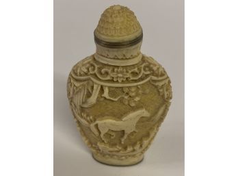 Asian Inspired Carved Snuff Perfume Bottle Signed With Lid 3.5 X 2