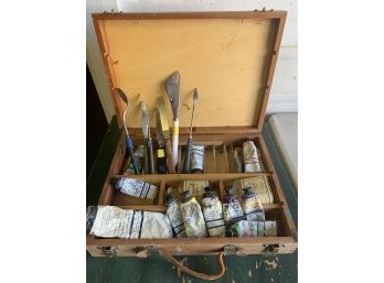 Vintage Wood Art Box With Tools