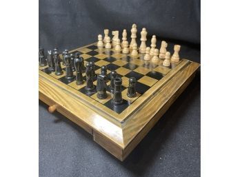 Fabulous Wood Chess Checkers Set With 2 Drawers, All Pieces