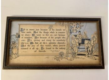 Antique Framed Friends Theme Buzza Print From The Writings Of Edgar A. Guest