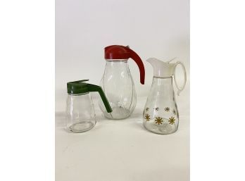 Three Vintage Syrup Style Pitchers- One Extra Large Anchor Hawking