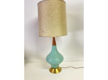 Mid Century Brass And Baby Blue Lamp