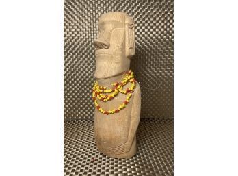 Mayan (?) Wood Carved Figurine With Tribal Bead Decor.