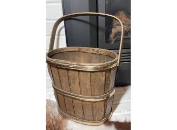 Mid Century Modern Staved Wood Basket With Brass Detail