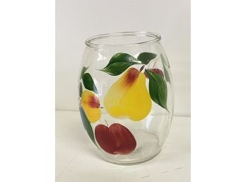 Vintage Bartlett Collins Cookie Jar Clear Glass Fruit With Pear Apple Cherry