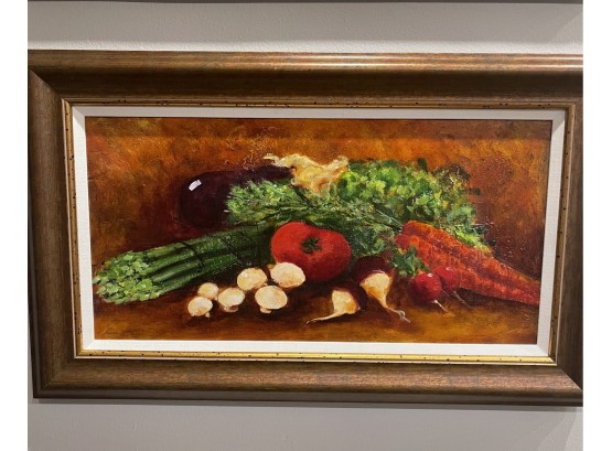 Original Painting Rustic Veggies #1, Artist Signed, Professionally Framed 30 X 18