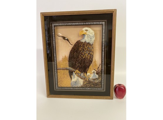 Vintage Reverse Painting Of Eagle On Glass 3D Wooden Framed 21 X14 Inches