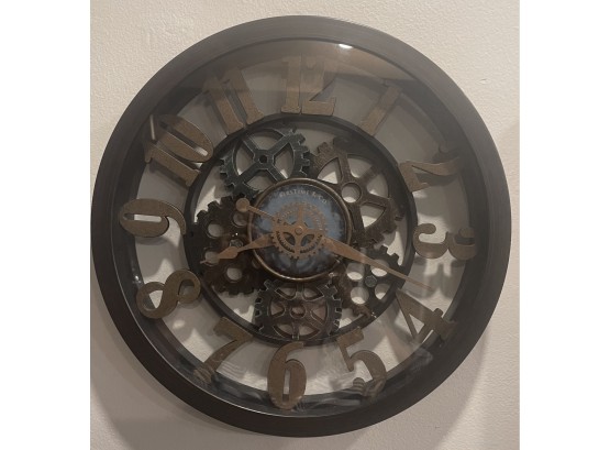Amazing Bronze Cog And Wheel Wall Clock.  14 Diameter X 1 3/4 Deep