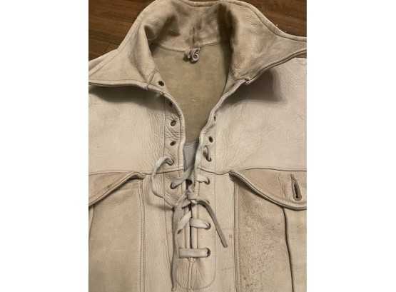 Vintage Buckskin All Leather Pullover W/ Bakelite Buttons, Leather Lacing, Double Sttching