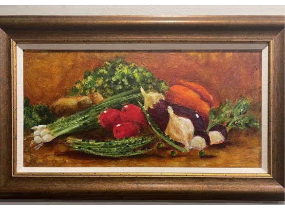 Original Painting Rustic Veggies #2, Artist Signed, Professionally Framed 30 X 18