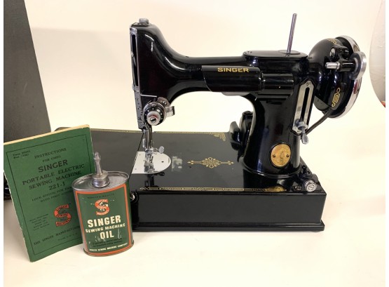 #1 - Vintage  Oct. 10, 1938 Singer Featherweight Sewing Machine With Accessories !