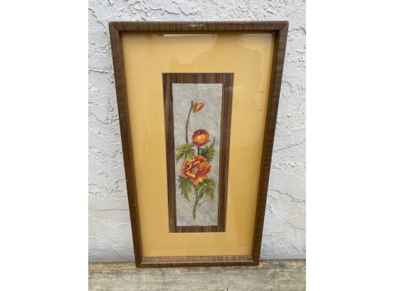 Mid Century Botanical Painting On Rice Furniture From Robert Sills Gallery, Certification. 22x12