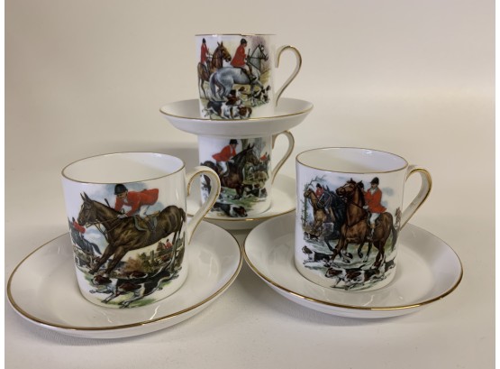 Tuscan Fine English Bone China Horse & Rider Series Set Of Four Cup & Saucers