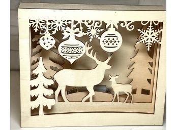 Laser Cut Wood Christmas Scene.  Battery Operated Lights.