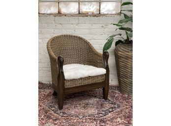 High End Wood And Rattan Side Chair  With Carved Wood Duck Arms