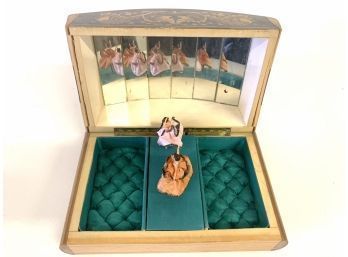 Vintage Wooden Musical Jewelry Box Dancing Ballerinas Reuge Swiss Music Box,