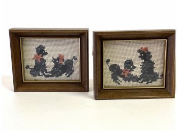 Vintage Pair Of Framed Needlepoint Pups 5x6 Inches