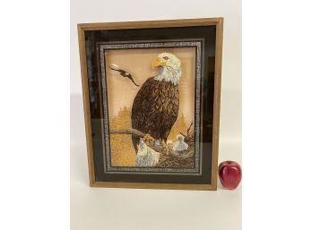 Vintage Reverse Painting Of Eagle On Glass 3D Wooden Framed 21 X14 Inches