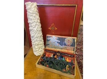 Vintage 16 Inch Candle With Vintage  Box Of Christmas Lights