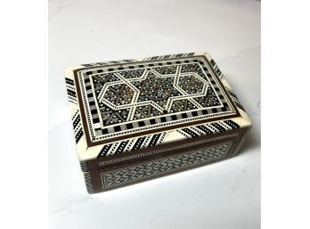 Mosaic Wood Trinket Box With Inlays Of Bone, Mother Of Pearl And Shell