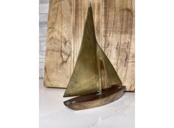 Brass Weighted Sailboat, Great Patina, Solid Base, 2 Sails