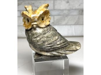 Gorgeous Marble Or Alabaster Stone Carved Owl, Marked From Italy