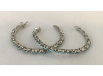 Silver And Turquoise Hoop Earrings