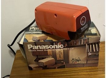 Mid Century Electric Pencil Sharpener By Panasonic, Orange In Original Box!