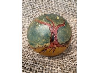 Hand Painted And Etched  Art Gourd Vessel/vase.  Signed,numbered And Titled