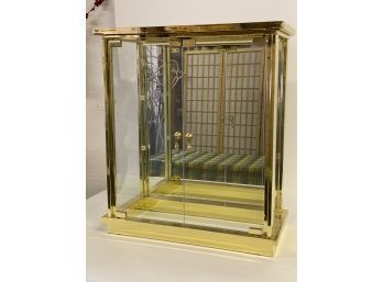 Brass And Glass Type Display Case, With Mirror Back And No Bottom Shelf
