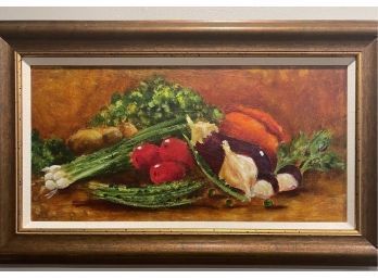 Original Painting Rustic Veggies #2, Artist Signed, Professionally Framed 30 X 18