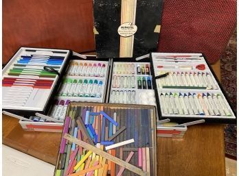 Creative Artist Supplies With Vintage Pastels And A Fold Out Art Box Of Various Mediums