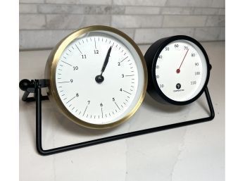 Contemporary Desk Clock/Thermometer Duo On Adjustable Stand
