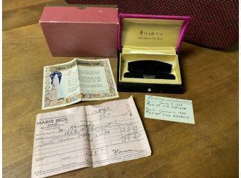 Vintage Bulova Watch Case From Saks Of NY With Original Watch Certificate And Receipt