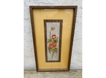 Mid Century Botanical Painting On Rice Furniture From Robert Sills Gallery, Certification. 22x12