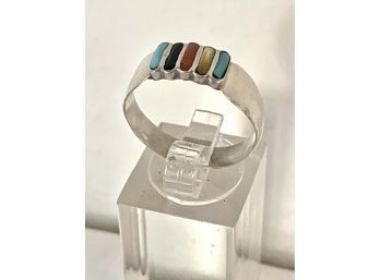 Sterling Silver Ring With 5 Inlaid Pieces Size 9.5 -10