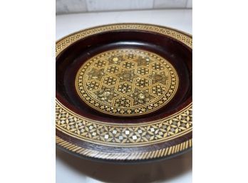 Inlaid Marquetry Shell And Brass In Wood Cairo Bowl