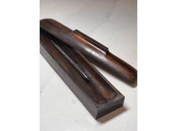 Carved Wood Desk Top Pen Holder With Lid, Great Texture/grain