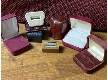 Seven Vintage Velvet Or Leather Ring Cases Or Stands