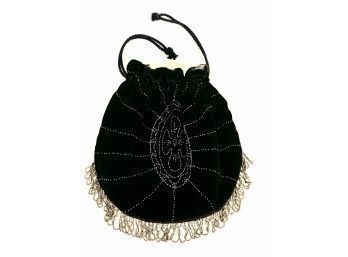 Black Beaded Drawstring Bag / Purse