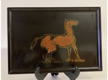 Brass And Wood Stallion Couroc Of Monterey California  Large 18x13 Tray
