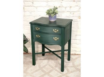 Vintage 2 Drawer Solid Wood Side Table, Emerald Green